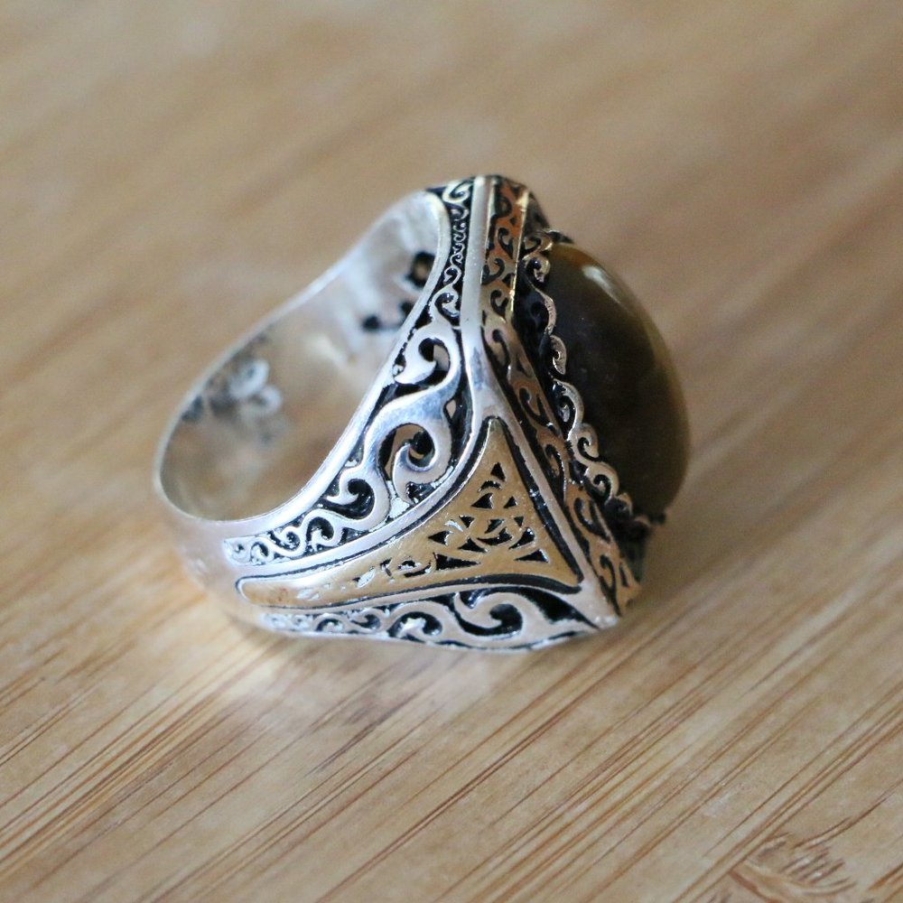 925 Sterling Silver Men's Ring with Tiger Eye -Super Elegant - Picture 10 of 13